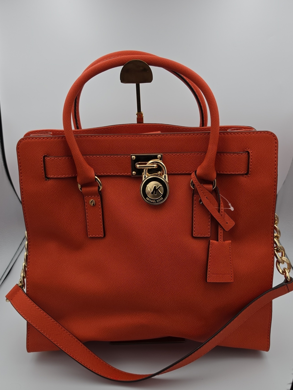 Michael Kors Orange Saffiano Leather Satchel with Gold Hardware
